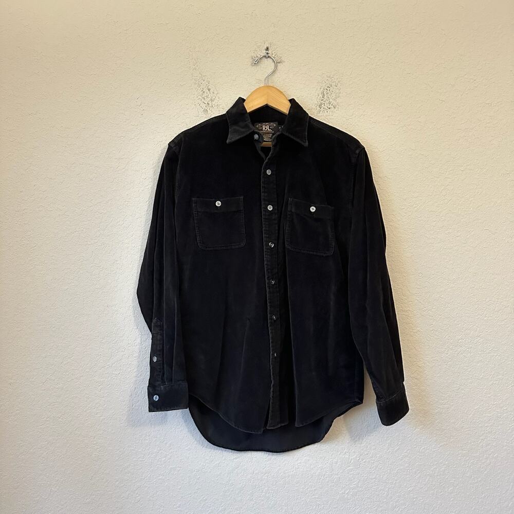 RRL RALPH LAUREN Shirt Black Corduroy Cotton Button Up Long Sleeve Work